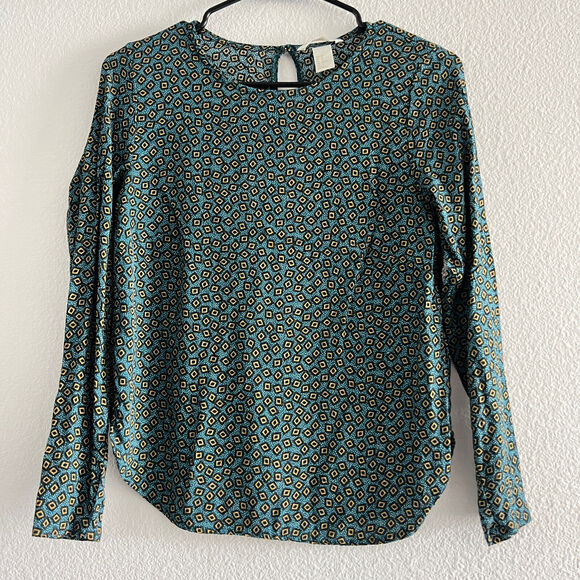 H&M Shirt Womens Size 4 Keyhole Neck Blouse Geometric Print - Picture 1 of 12